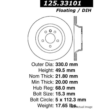 Centric Parts Premium High Carbon Alloy Brake Rotor, 125.33101 125.33101